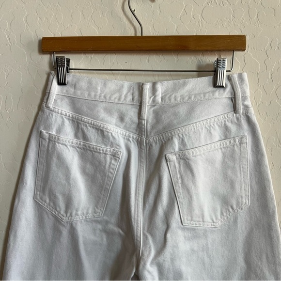 FRAME Le Hollywood High Waist Ripped Crop Straight Leg Jeans In Blanc Rips - Picture 8 of 11